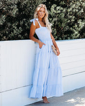 Load image into Gallery viewer, Nautical Cotton Smocked Tiered Maxi Dress