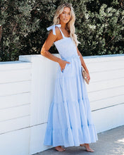 Load image into Gallery viewer, Nautical Cotton Smocked Tiered Maxi Dress