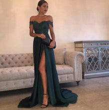 Load image into Gallery viewer, Dark Green Chiffon High Split Prom Dress