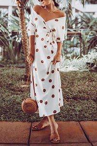 Dot V Neck Warp Maxi Dress