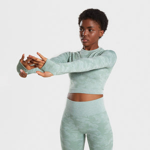 Camouflage Seamless Long Sleeve Crop Top