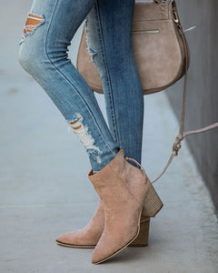 Curb Appeal Faux Suede Heeled Bootie - Taupe