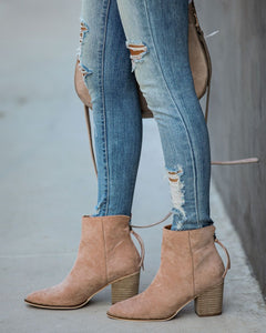 Curb Appeal Faux Suede Heeled Bootie - Taupe