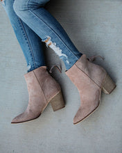 Load image into Gallery viewer, Curb Appeal Faux Suede Heeled Bootie - Taupe
