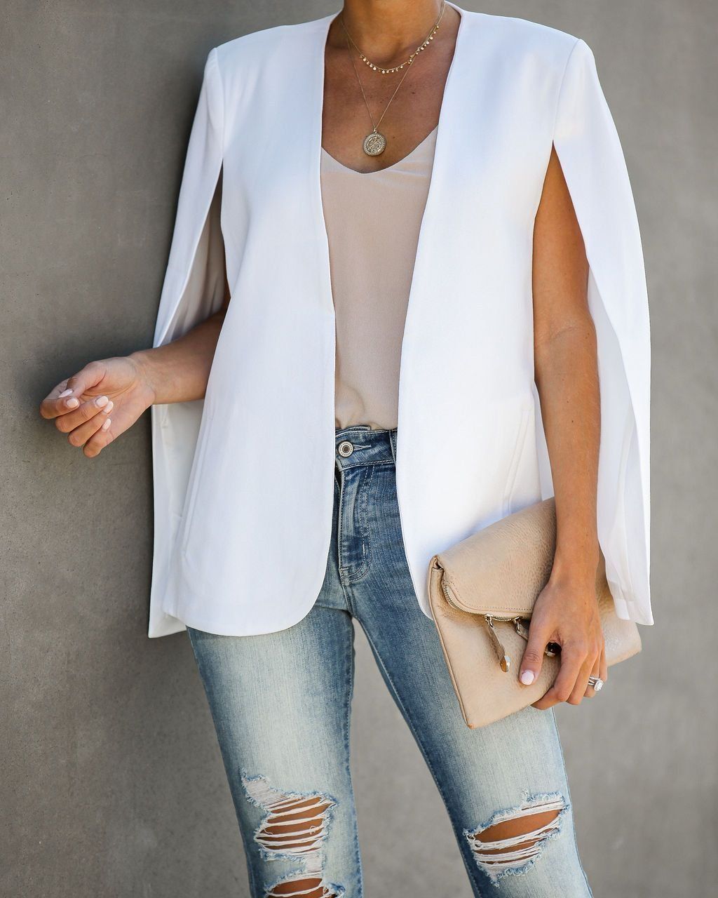 In The Works Pocketed Cape Jacket - Off White