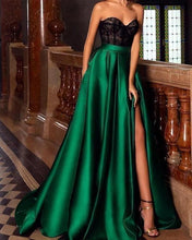 Load image into Gallery viewer, Lace Strapless Green Side-split Evening Dress
