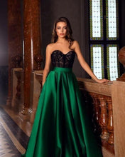 Load image into Gallery viewer, Lace Strapless Green Side-split Evening Dress
