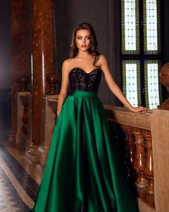 Lace Strapless Green Side-split Evening Dress