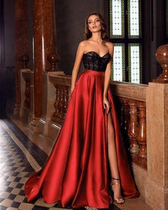 Lace Strapless Green Side-split Evening Dress