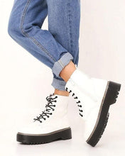 Load image into Gallery viewer, White Platform Military Lace Up Boots
