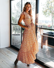 Load image into Gallery viewer, Sun’s Warmth High Low Pocketed Tie Maxi Dress
