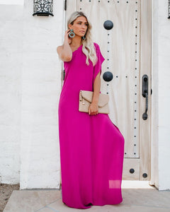 Blown Away One Shoulder Statement Maxi Dress - Fuchsia