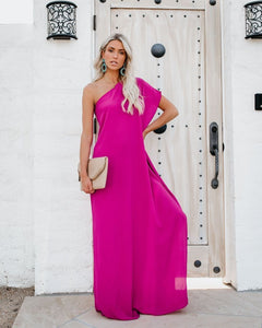 Blown Away One Shoulder Statement Maxi Dress - Fuchsia