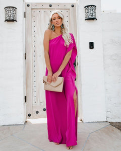 Blown Away One Shoulder Statement Maxi Dress - Fuchsia