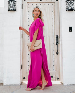 Blown Away One Shoulder Statement Maxi Dress - Fuchsia