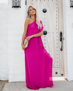 Blown Away One Shoulder Statement Maxi Dress - Fuchsia