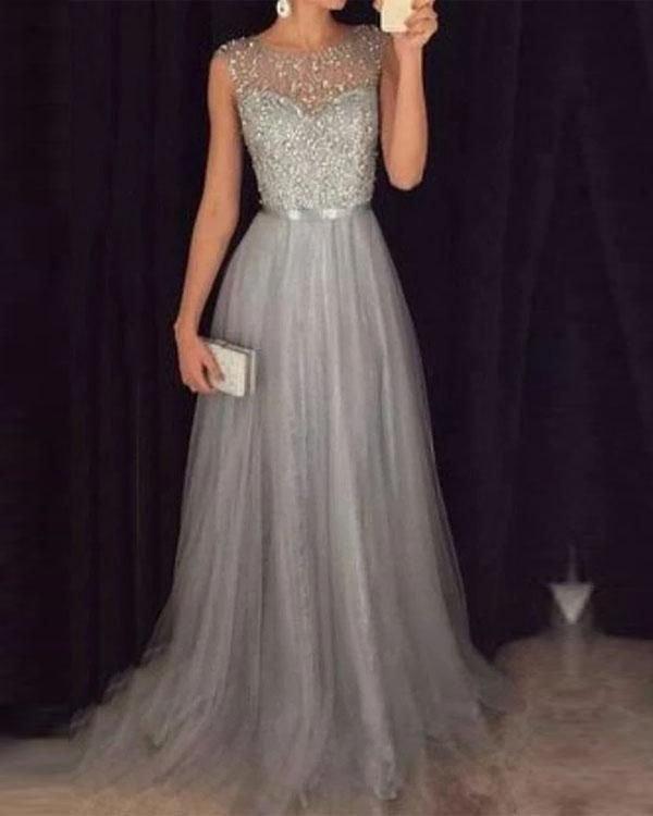 Chiffon Sleeveless Sequined Evening Wedding Dress