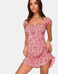 Galaca Mini Dress in Ditsy Butterfly Peach and Red by Motel