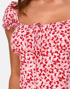 Galaca Mini Dress in Ditsy Butterfly Peach and Red by Motel