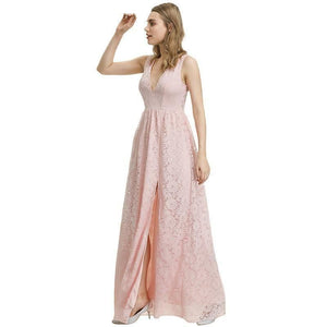 1940s Style Antique Pink Lace Short Sleeved Long Dress