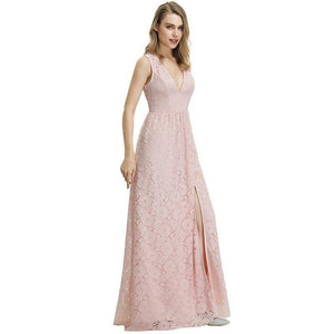 1940s Style Antique Pink Lace Short Sleeved Long Dress