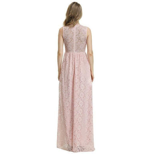 1940s Style Antique Pink Lace Short Sleeved Long Dress