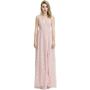 1940s Style Antique Pink Lace Short Sleeved Long Dress
