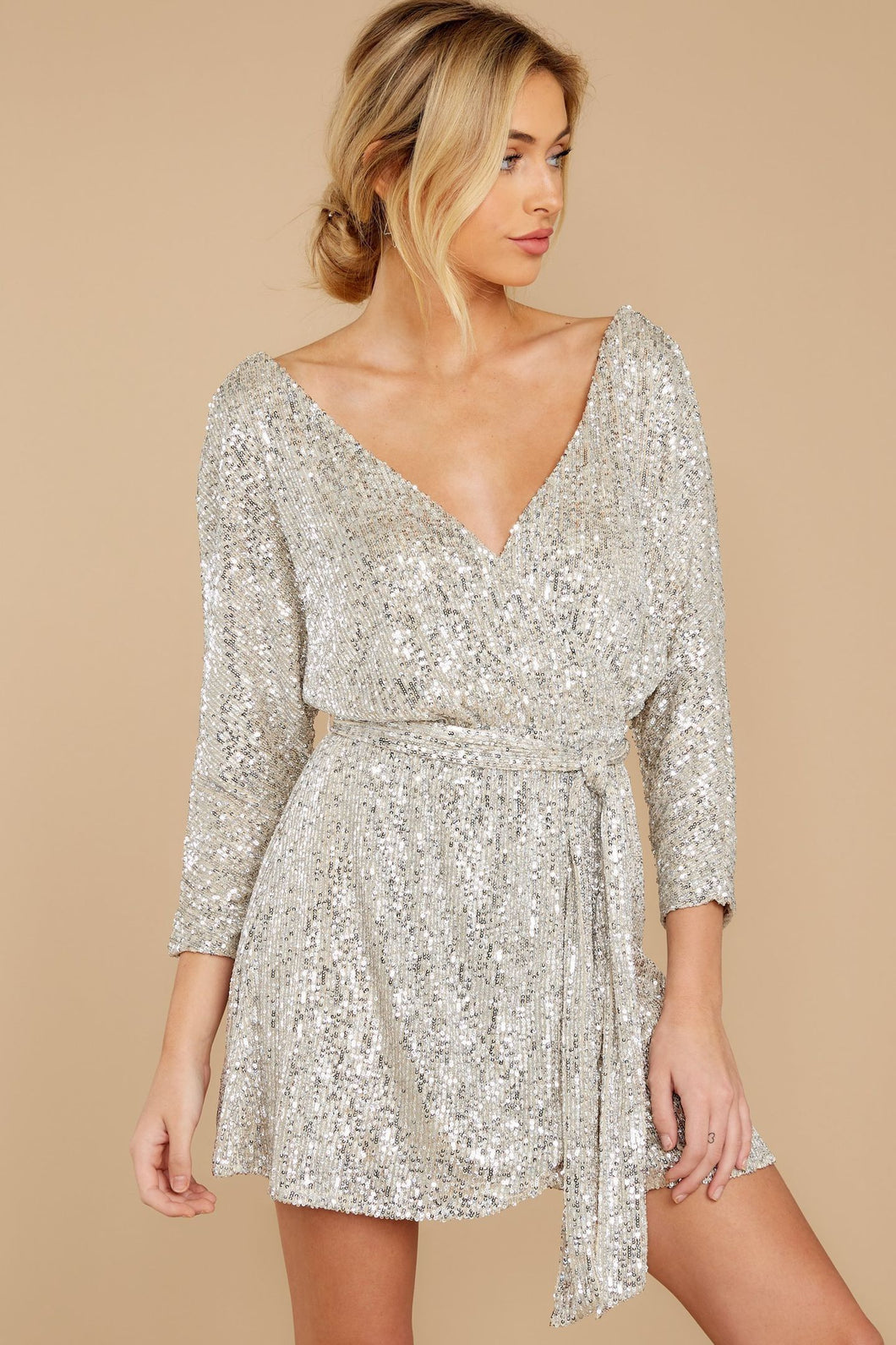 Show Stopper Champagne Sequin Dress