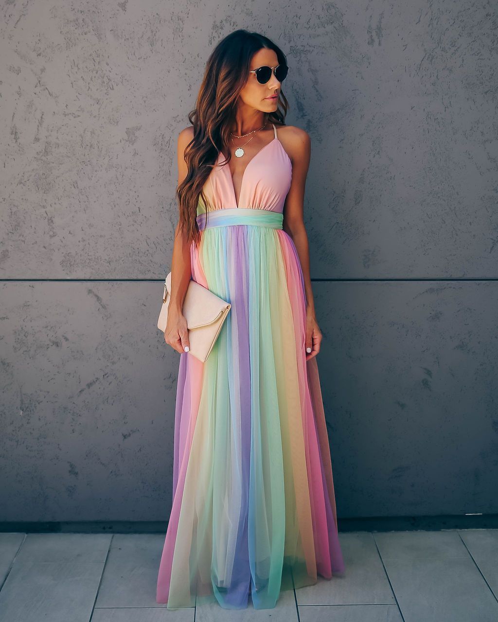 Wonderland Rainbow Striped Maxi Dress