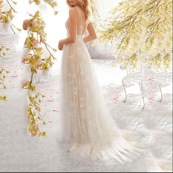 Sexy V Collar Lace Floral Embroidery Maxi Dress Eveing Dresses