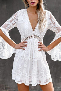 V-Neck Cutout Flared Sleeve Dress