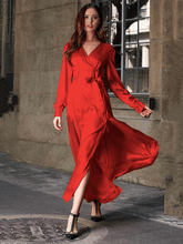 Load image into Gallery viewer, Boho Women Long Satin Dress Long Sleeve Elegant Silk Maxi Dress
