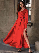 Load image into Gallery viewer, Boho Women Long Satin Dress Long Sleeve Elegant Silk Maxi Dress
