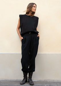 Eva Padded Shoulder Muscle T-Shirt in Black