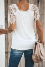 Load image into Gallery viewer, White Sweet Side Lace Short Sleeve Deep V Neck T-shirt
