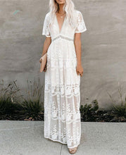 Load image into Gallery viewer, Long White Lace Boho Dress
