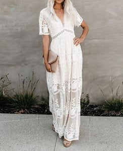 Long White Lace Boho Dress