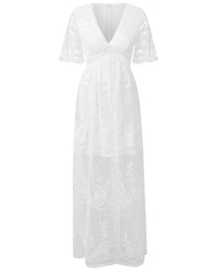 Long White Lace Boho Dress