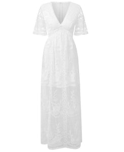 Long White Lace Boho Dress