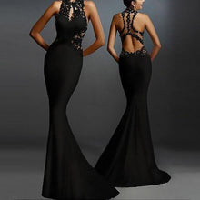 Load image into Gallery viewer, Halter Patchwork Hollow Sleeveless Mermaid Red Prom Dress
