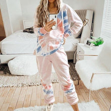Load image into Gallery viewer, Tie Dye Pocket Top And Elasticized Waist Lounge Pants Set
