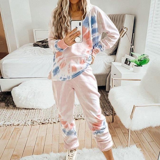 Tie Dye Pocket Top And Elasticized Waist Lounge Pants Set