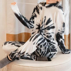 Cozy Hooded Tie Dye Long Sleeve Lounge Set