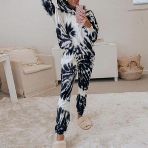 Cozy Hooded Tie Dye Long Sleeve Lounge Set