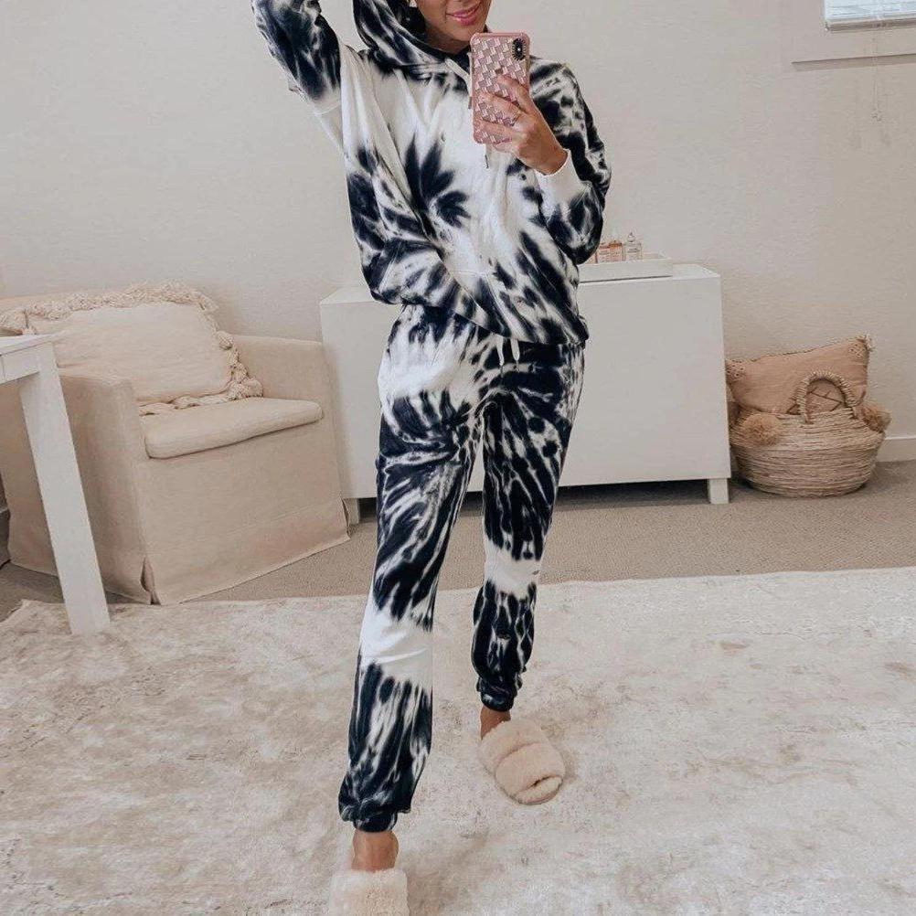 Cozy Hooded Tie Dye Long Sleeve Lounge Set
