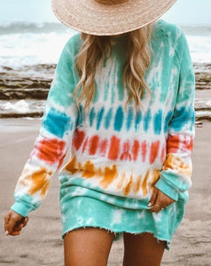 Fashion Tie Dye Long Sleeve Sweatshirt Dress