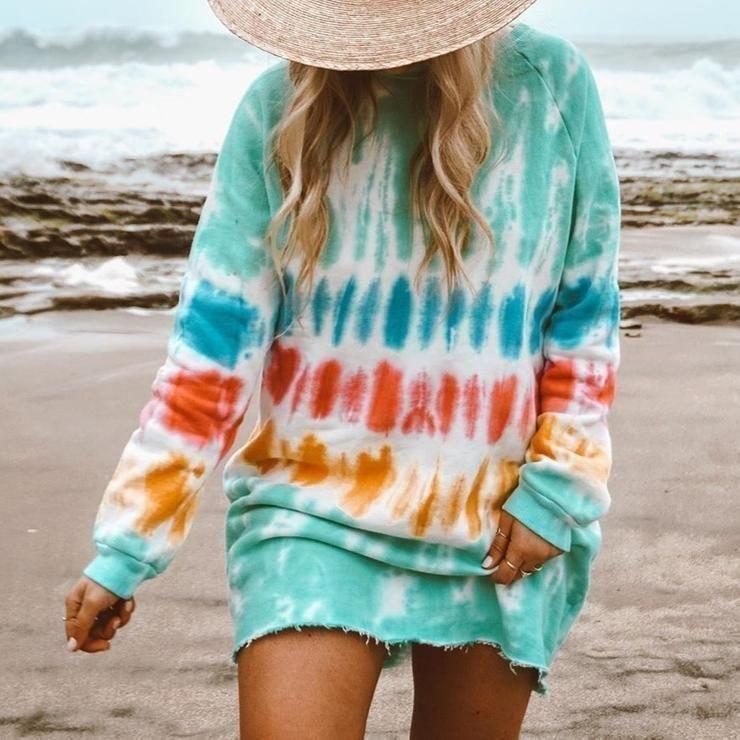 Fashion Tie Dye Long Sleeve Sweatshirt Dress