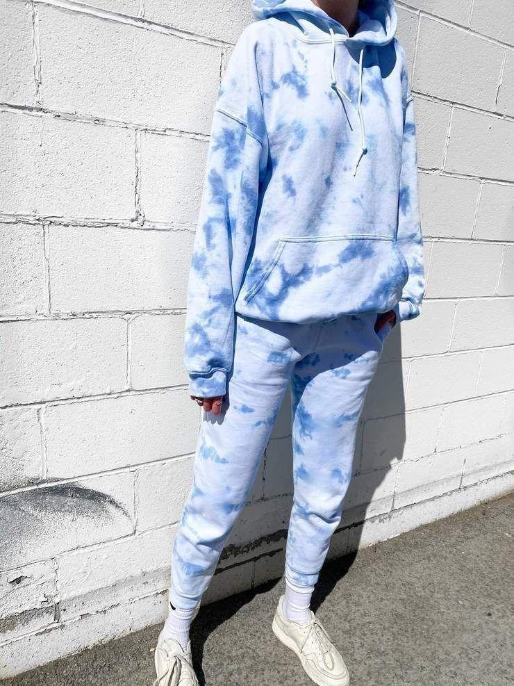 Blue Tie Dye Hoodie Long Sleeve Lounge Set