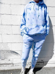 Blue Tie Dye Hoodie Long Sleeve Lounge Set