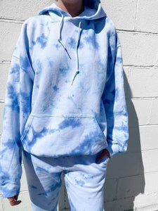 Blue Tie Dye Hoodie Long Sleeve Lounge Set